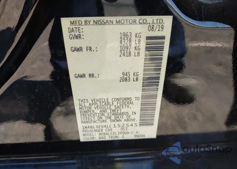 2020 Nissan Altima Sl Fwd from USA, damaged, VIN 1N4BL4EV4LC152545